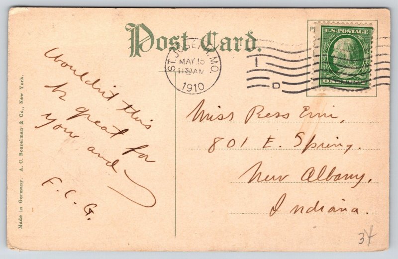 St Joseph Missouri~King Park~Lovers Walk Path View~Road~Bench~1910 Postcard