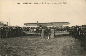 CPA ORLÉANS Aérodrome des Groues Départ d'Un biplan (809714)