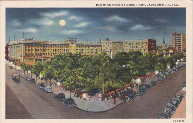 Florida Jacksonville Hemming Park By Moonlight Curteich