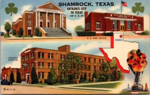 Linen Postcard Views of Shamrock Texas Entrance City to Texas Route 66