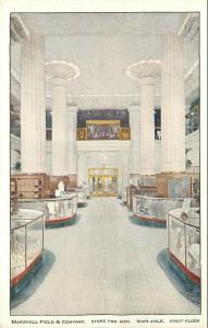 c1915 Postcard Marshall Field & Co Store for Men Main Aisle 1st Floor Chicago IL