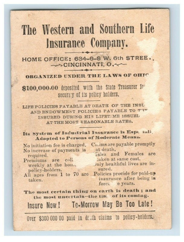 1880's Western & Southern Life Insurance Co. US Military Boy Drummer P186
