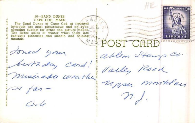 Sand Dunes Cape Cod, Massachusetts MA Postcard