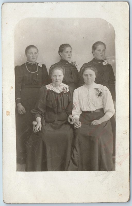 c1910s Cute Swedish Group Women RPPC Light Blue Eye Nordic Girl Photo Kjerp A258