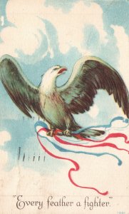 Vintage Postcard 1918 Every Feather A Fighter American Eagle Blue Red Patriotic