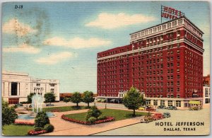 1949 Dallas TX-Texas, Hotel Jefferson, High-Rise Building, Fountain, Postcard
