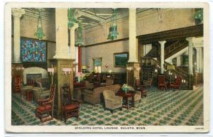 Spalding Hotel Lounge Interior Duluth Minnesota 1930s postcard