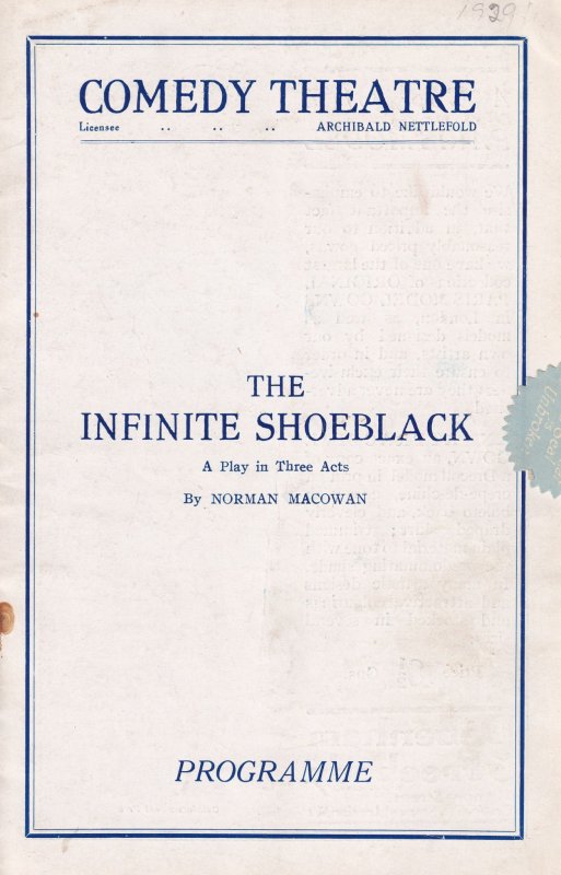 The Infinite Shoeblack Leslie Banks Comedy Theatre Programme