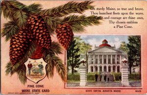 Maine Pine Cone, State Capital c1912 Vintage Postcard J76