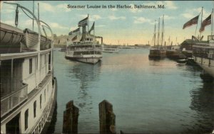 Baltimore MD Steamer Boat Louise in Harbor c1910 Postcard