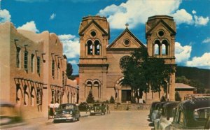 1950s Cars - Cathedral of St. Francis, Santa Fe New Mexico Vintage Postcard