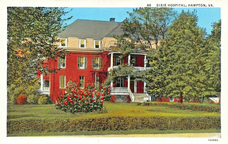 HAMPTON  VA~DIXIE HOSPITAL FOUNDED IN 1892~NOW HAMPTON GENERAL~1920s POSTCARD