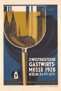 COLOGNE GERMANY INNKEEPERS FAIR ALCOHOL LEHMANN SIGNED ADVERTISING POSTCARD 1928