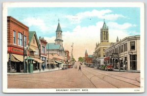 Everett MA~Broadway Towers~Trolley Tracks~zDrugstore~Kresge 10&25c Store 1934