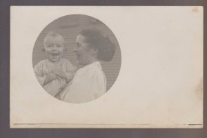 rppc c1910 LAUGHING BABY Smiling Little Boy & Mother HAPPY! Good Times! BIG EARS