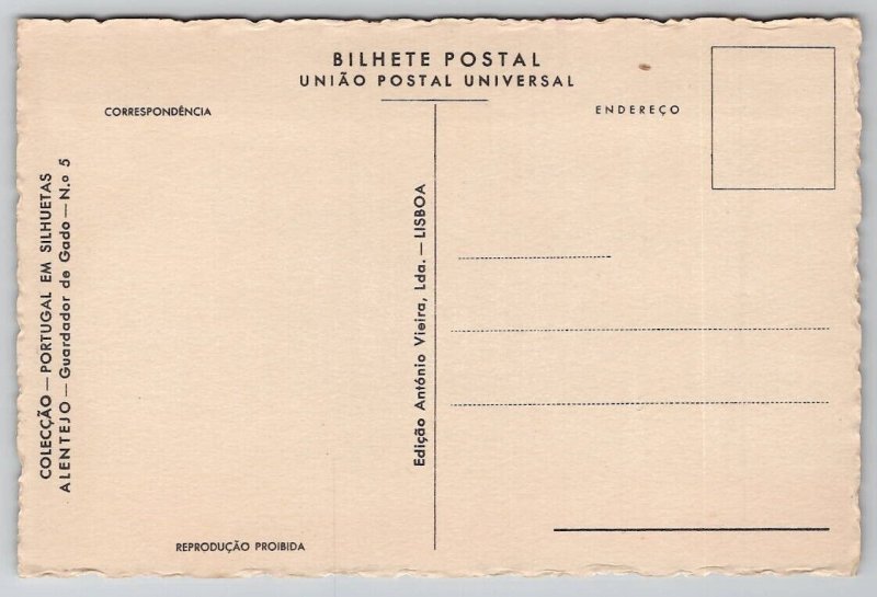 Portugal Silhuetas ALENTEJO Guardador de Gado Art Deco Silhouette Postcard N24
