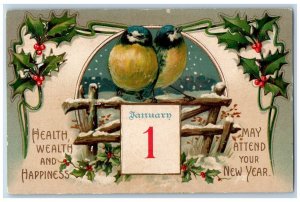 Seattle WA Postcard New Year January 1 Song Birds Holly Berries Clapsaddle