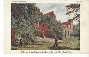 POSTCARD OLD FOND DU LAC INDIAN TRADING POST ON ST LUIS RIVER DULUTH MINNESOTA