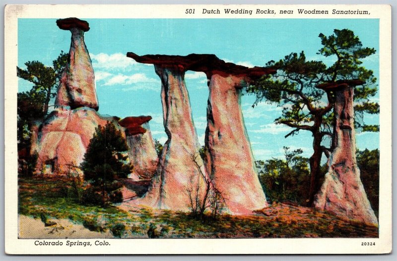 Vtg Colorado Springs CO Dutch Wedding Rocks New Woodmen Sanatorium Postcard