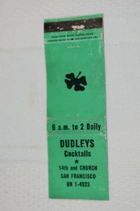 Dudleys Cocktails San Francisco Shamrock Green 20 Strike Matchbook Cover
