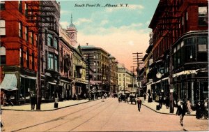 Postcard NY Albany South Pearl Street Coca Cola Sign Street View ~1910 B3
