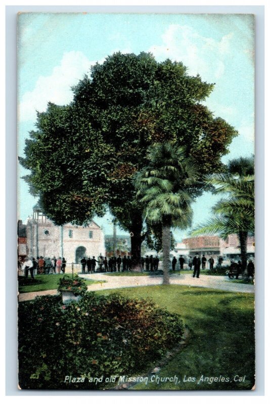 Vintage Plaza And Old Mission Church, Los Angeles, Cal. Postcard P28E