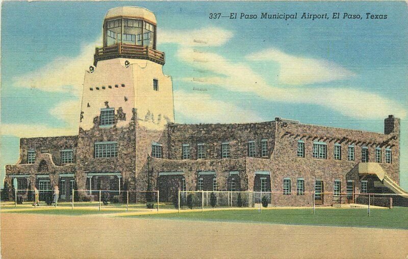 El Patio Municipal Airport El Paso Texas Sandoval linen 1947 Postcard 21-181