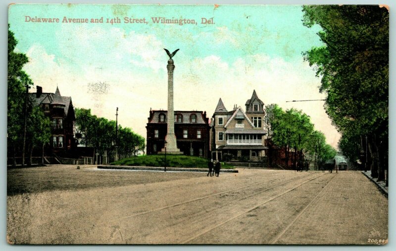 Wilmington DE~64-Foot Civil War Monument~Eagle Stands on Globe~Neighbors c1910 