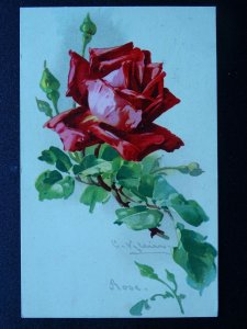 Romance Love RED ROSE by Artist C. Klein c1905 Postcard by Hildesheimer 5255