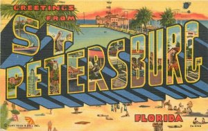 St Petersburg Florida large letters multi View Teich linen Postcard 21-4457