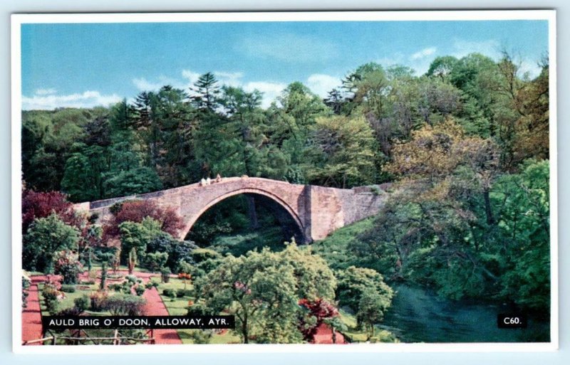 2 Postcards ALLOWAY, AYR Scotland~ Banks O' Doon Tea Garden, Auld Brig O' Doon