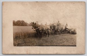 RPPC Farming Scene Farmer Horse Team Plowing in Action c1910 Postcard G21