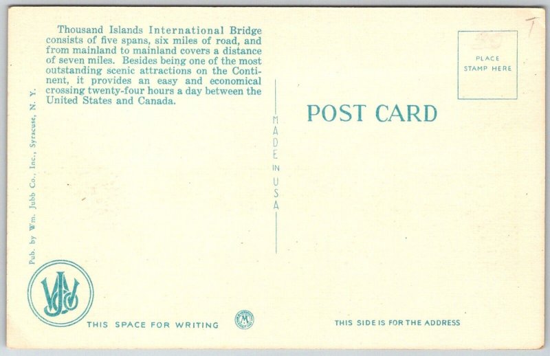 Thousand Islands New York 1940s Postcard Bridge Crossing St. Lawrence River