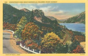 Oregon Columbia River Highway Downstream View Above Bonneville Linen Postcard