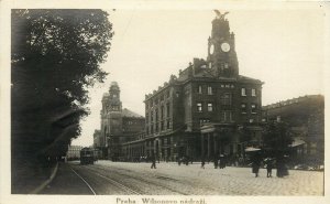 RPPC Postcard Praha Prague Wilsonovo Nadrazi Main Train Station Czechia