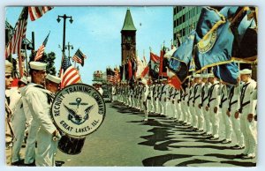 MILWAUKEE, WI ~ July 4th Parade NAVY RECRUITS FLAGS Great Lakes IL Postcard