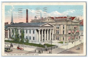 1918 Aerial View Old New Court House Building Streetcar Dayton Ohio OH Postcard