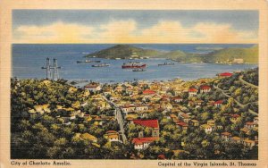 ST THOMAS, Virgin Islands  CHARLOTTE AMALIE~Bird's Eye View  ca1940's Postcard