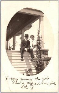 Lovers Dating Sitting On The Balcony Sweet Romance Postcard