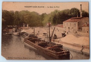 Nogent-sur-Marne Val-de-Marne France Postcard The Quayside Big Boat c1910