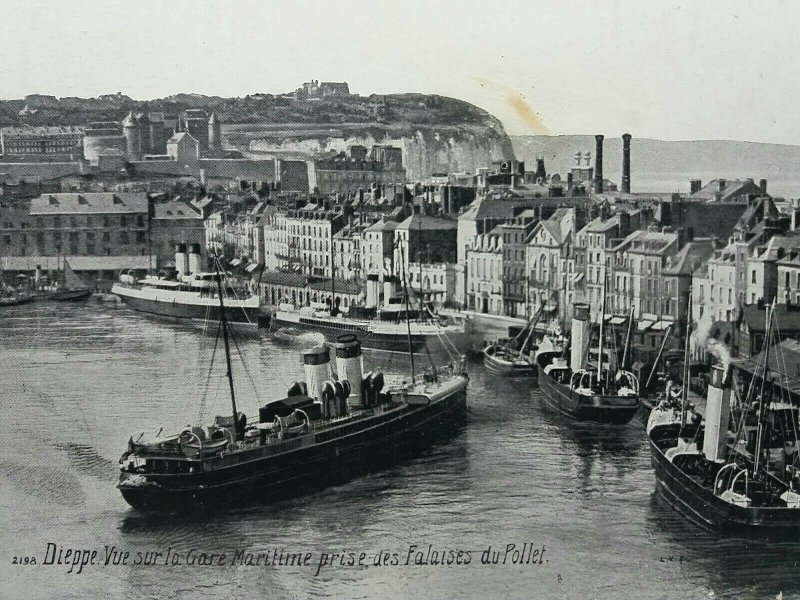 Dieppe View of Harbour Ferries in the Dock France Antique Postcard