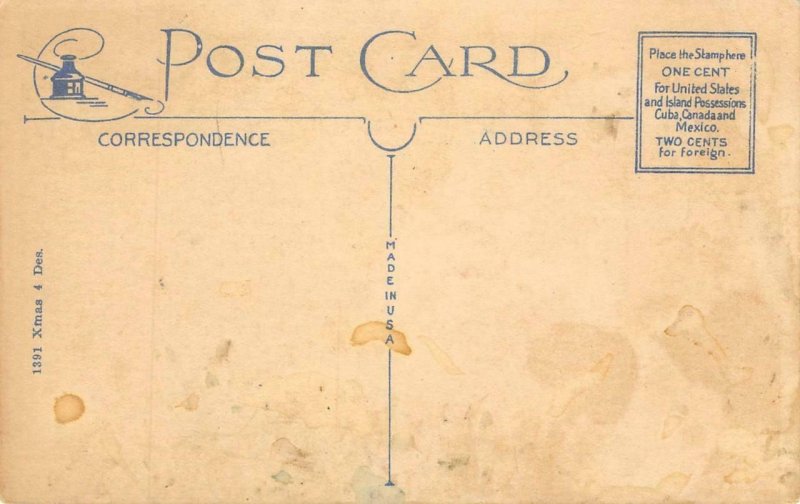 Christmas Greetings SANTA CLAUS Candles Holly Leaves c1910s Vintage Postcard