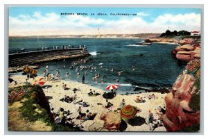 Vintage 1940's Postcard Bathing Beach Umbrellas & Bathers La Jolla California