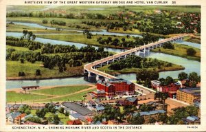 New York Schenectady Birds Eye View Of Great Western Gateway and Hotel Van Cu...