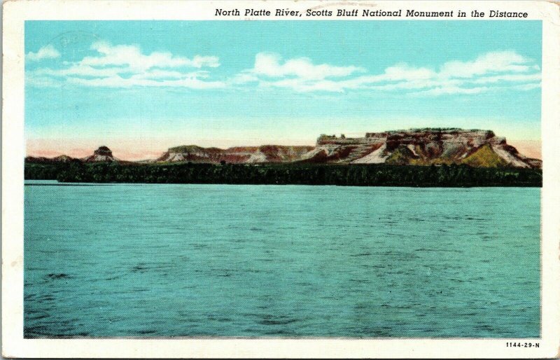 North Platte River Scotts Bluff NE Nebraska National Monument WB Postcard PM WOB 