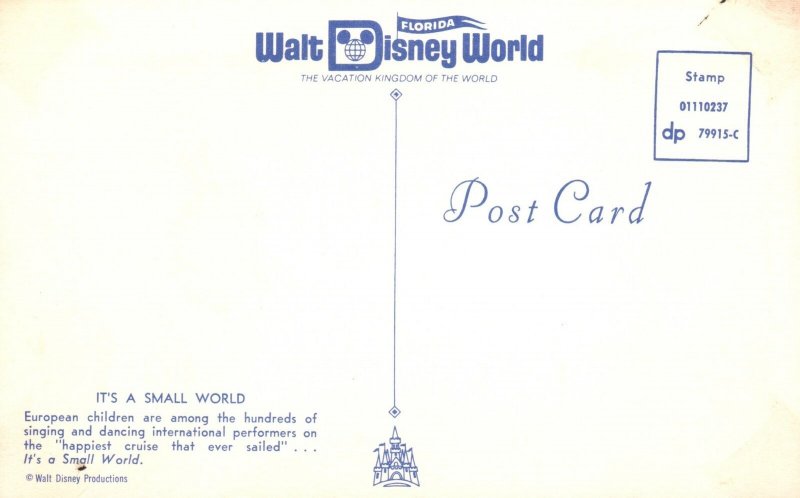 Vintage Postcard It's A Small World European Children Singing Dancing Disney
