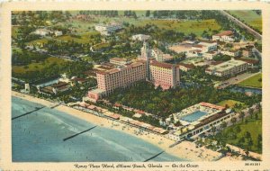 Birdseye Roney Plaza Hotel Miami Beach Florida 1940s Postcard Teich  6372