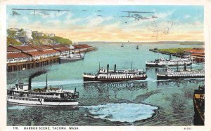Steamers Crossing Harbor Tacoma Washington 1930 postcard