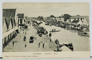 Indonesia Soerabaia Kalimaas Oost Boats People Buildings Trolley Postcard M3