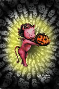 Devilish Delight Halloween Vintage Style Original Artwork Postcard Signed!!!